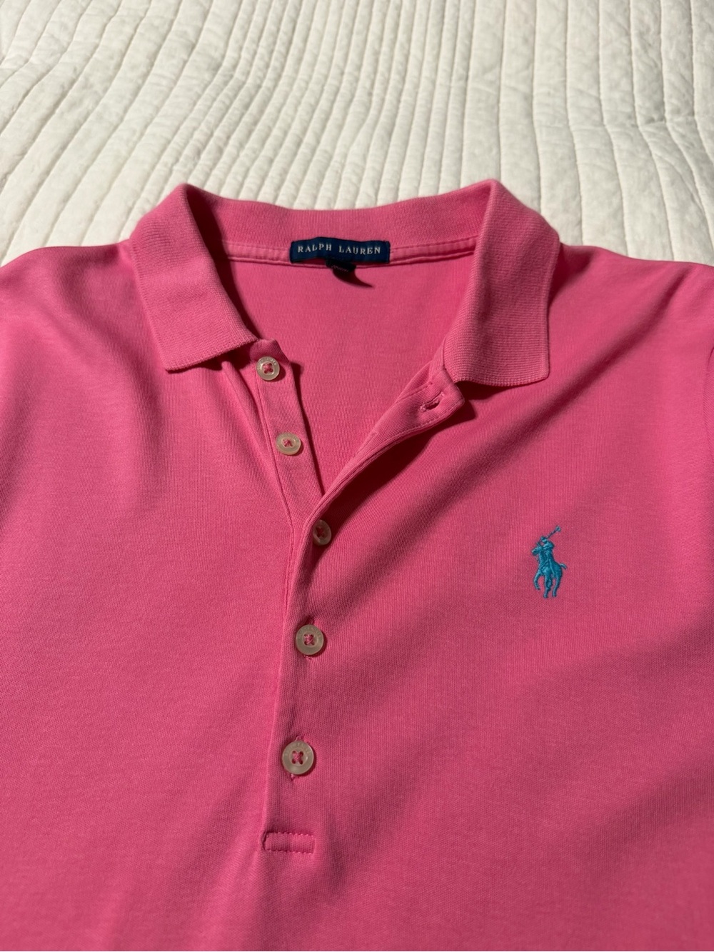 Ralph Lauren Pink Polo Shirt Dress Blue Pony Short Sleeve Cotton L Large - Picture 3 of 6